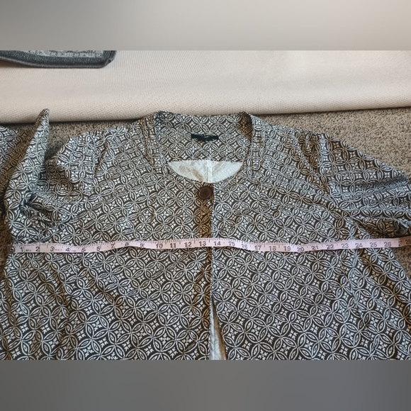 Talbots 20W Swing Jacket Single Button Cropped Stamp Pattern Olive Brown Canvas - Picture 13 of 14